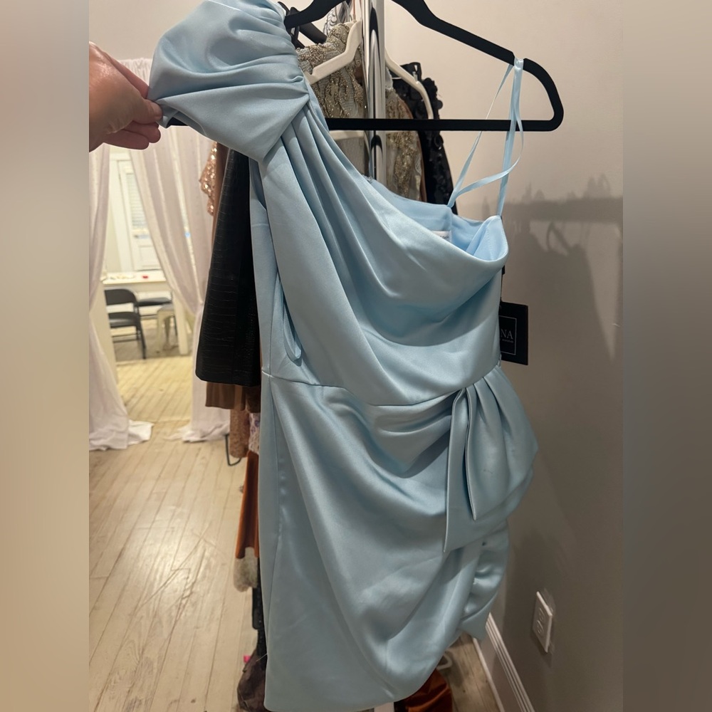 Ieena by Mac Duggal NWT Light Blue Draped Satin Women’s Dress